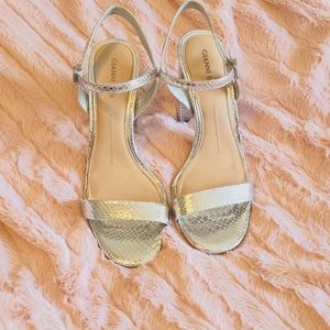 Gianni Bini Metallic snake print strappy heels